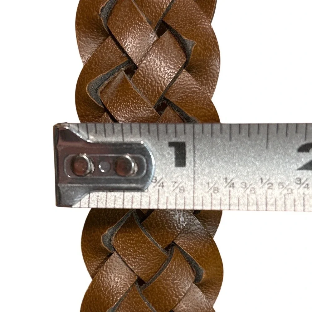Western Braided‎ Woven Brown Leather Belt Antiqued Brass Buckle Up to Size 31